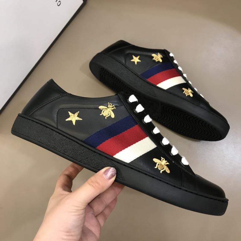 Gucci Fashion Desgin Leather Sneaker Black and gold bee embroidery with black sole MS02236