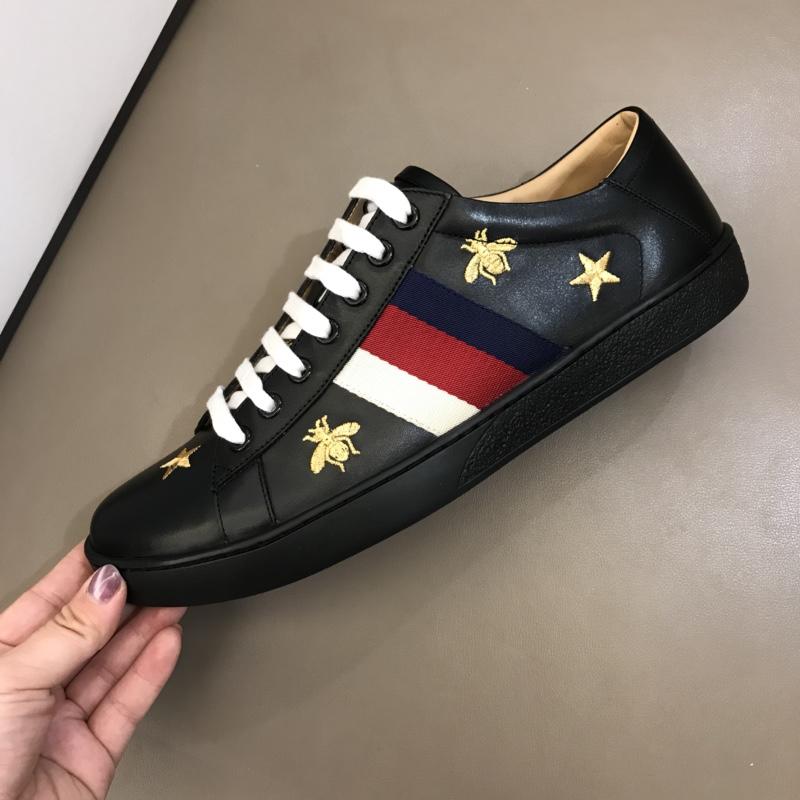 Gucci Fashion Desgin Leather Sneaker Black and gold bee embroidery with black sole MS02236