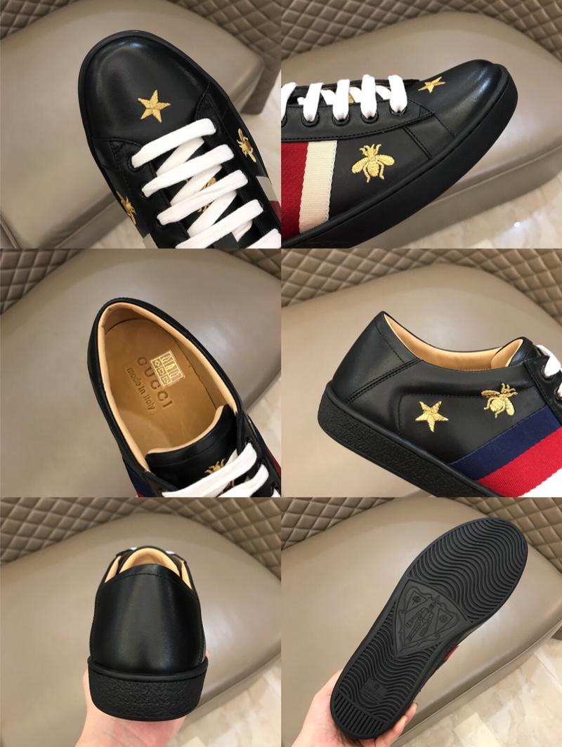 Gucci Fashion Desgin Leather Sneaker Black and gold bee embroidery with black sole MS02236