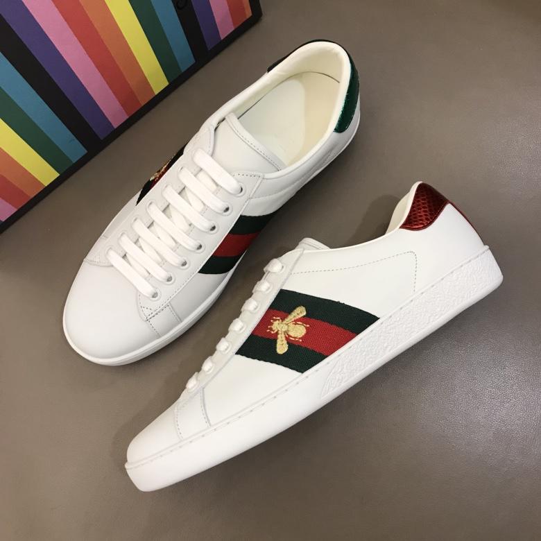 Gucci Perfect Quality Sneakers White and gold bee embroidery with and white sole MS02680