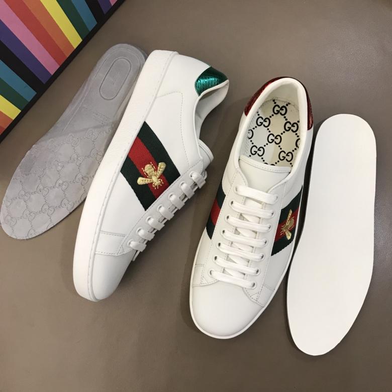 Gucci Perfect Quality Sneakers White and gold bee embroidery with and white sole MS02680