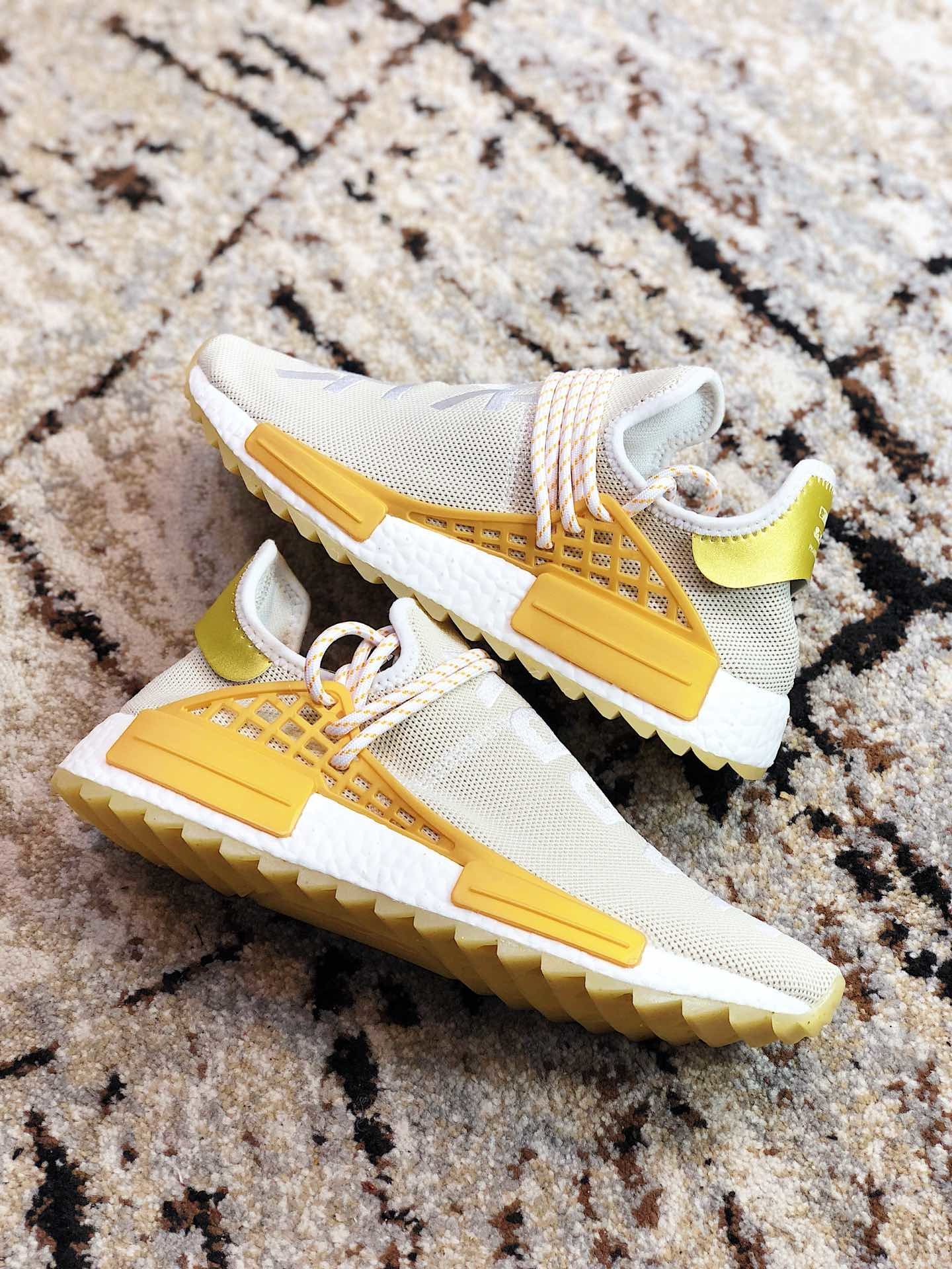 High Quality Pharrell x adidas NMD Hu F&F edition“Happy” gold ready