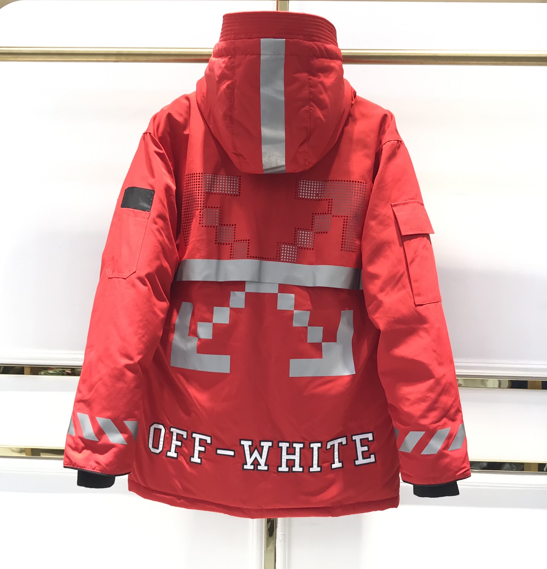 Off-White Down Jacket Hoodie in Red