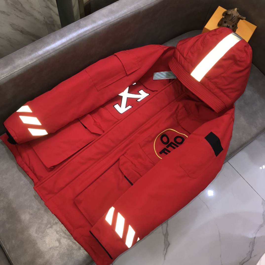 Off-White Down Jacket Hoodie in Red