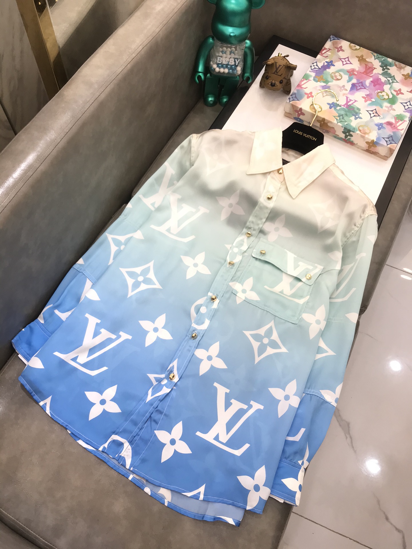 Louis Vuitton Shirt Monogram Buttoned in Blue