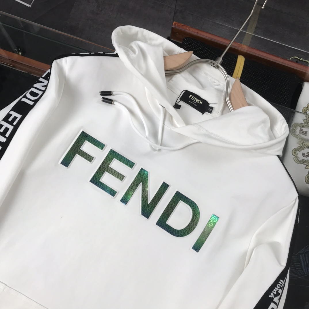 Fendi Hoodie FF logo stripe suit in White