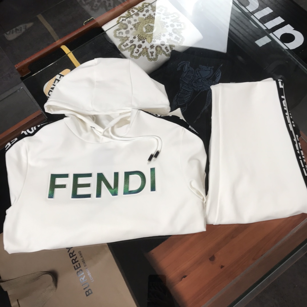 Fendi Hoodie FF logo stripe suit in White