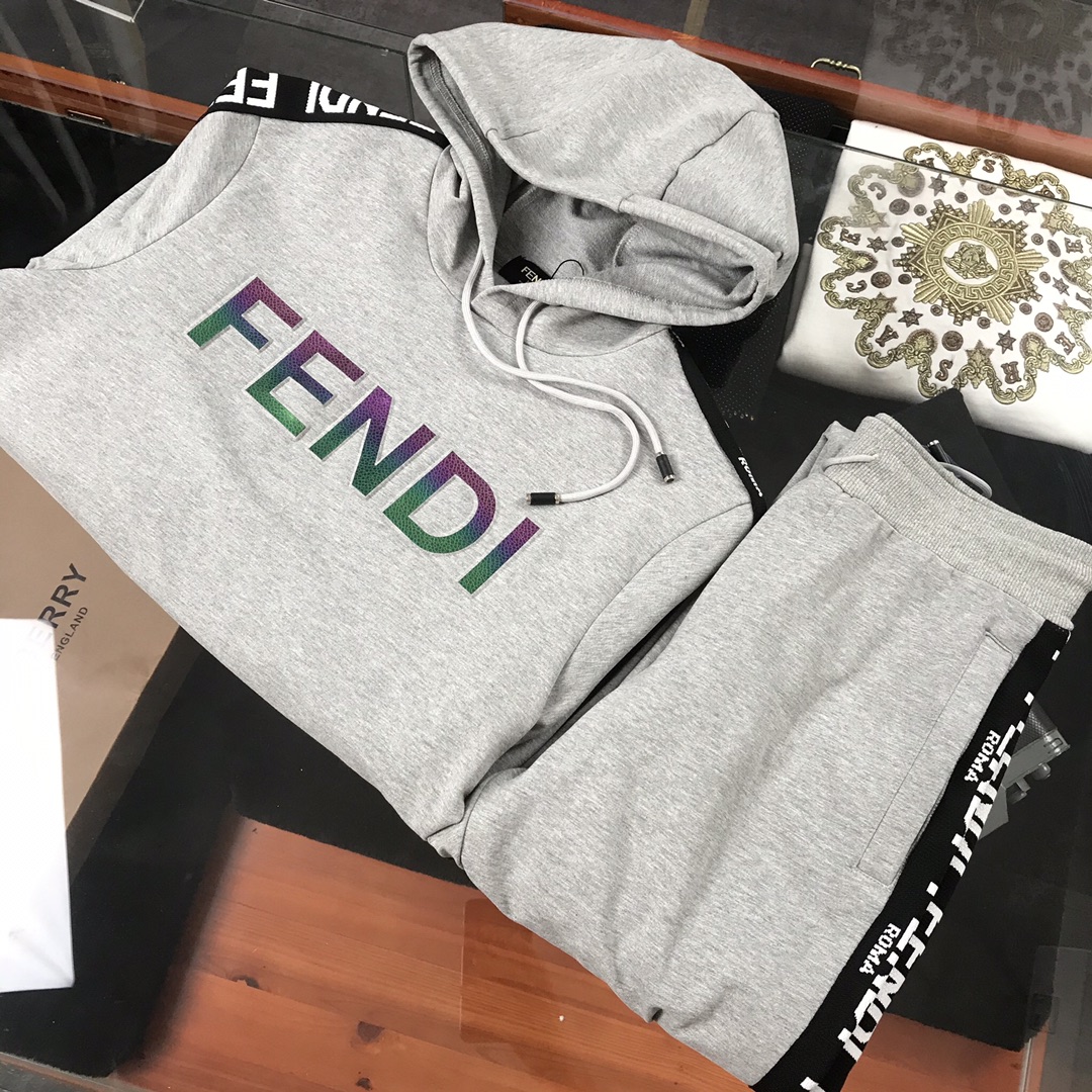 Fendi Hoodie FF logo stripe suit in Grey
