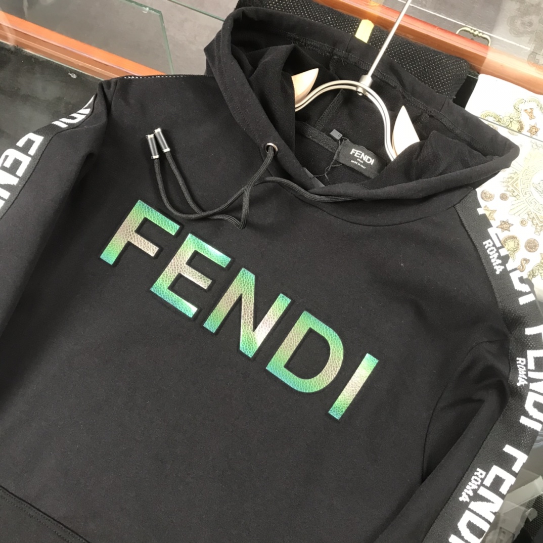 Fendi Hoodie FF logo stripe suit in Black
