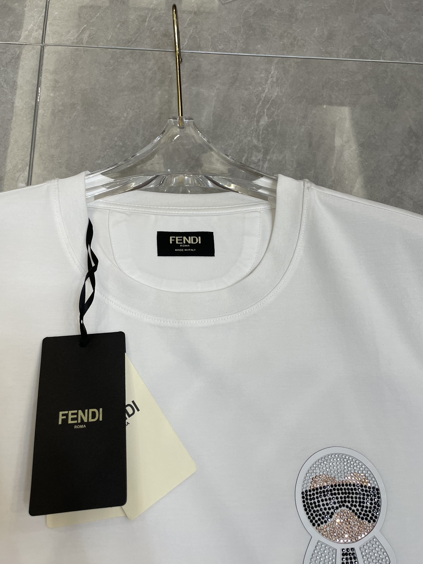 Fendi 2022 Karlito Crystal bright drill T-shirt