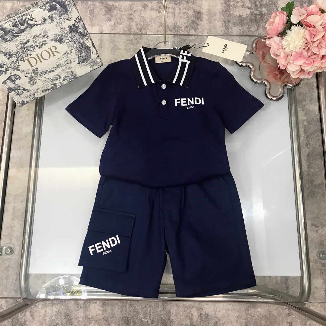 Fendi 2022 Children Polo Shirt and Shorts Set