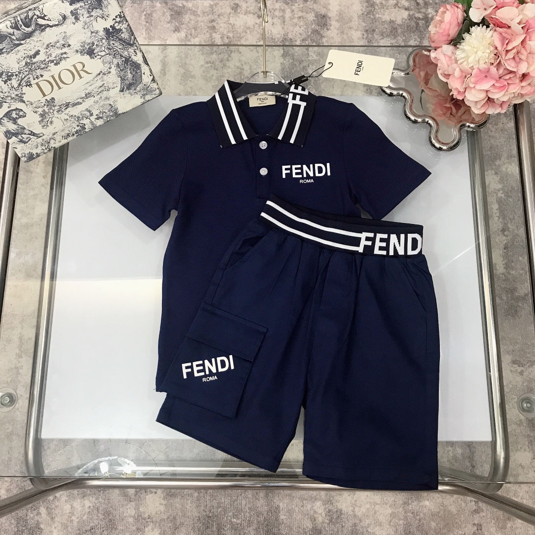 Fendi 2022 Children Polo Shirt and Shorts Set