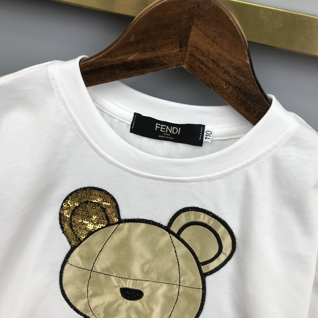 Fendi 2022 Bear Print Children T-shirt and Shorts Set