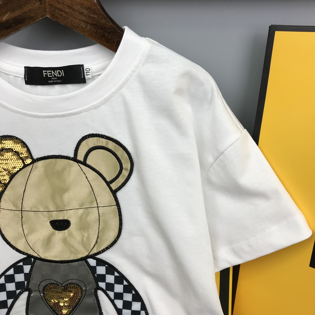 Fendi 2022 Bear Print Children T-shirt and Shorts Set