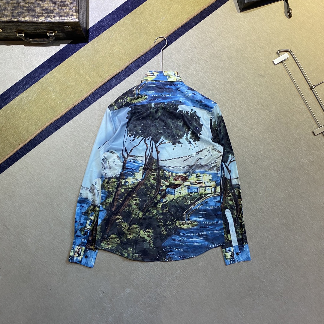 Dolce&Gabbana Shirt Oil Painting Printed in Blue