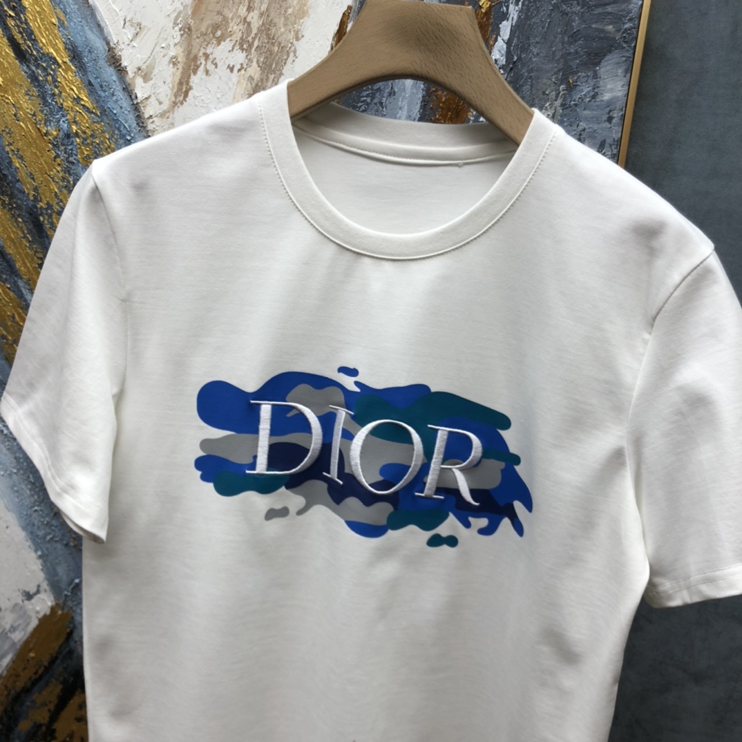 Dior T-shirt in White with Blue Logo