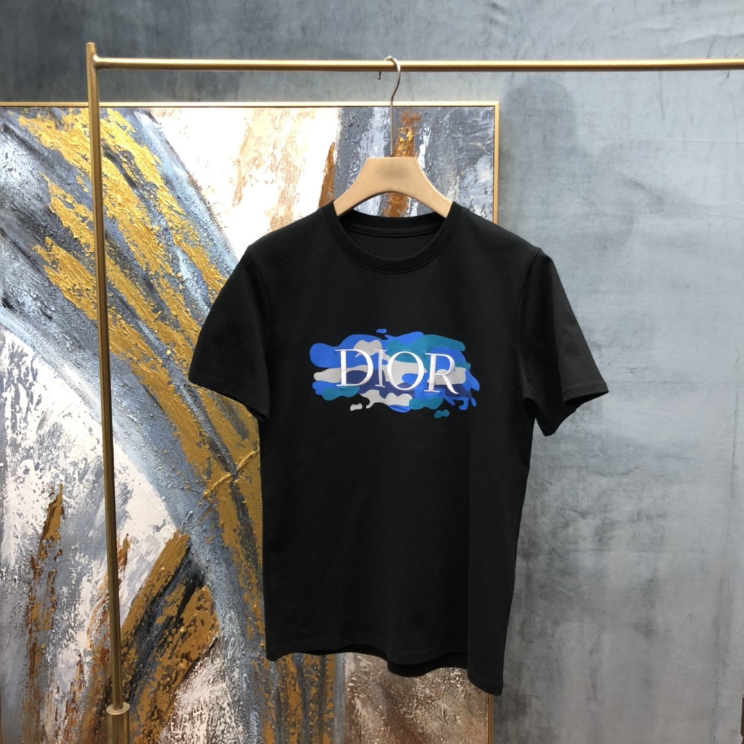 Dior T-shirt in White with Blue Logo