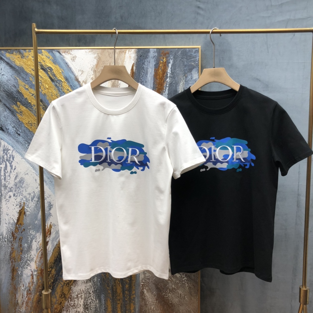 Dior T-shirt in White with Blue Logo