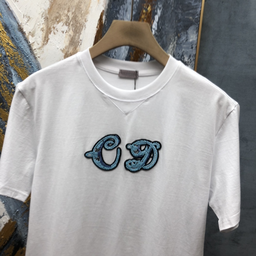 Dior T-shirt CD in White with Blue Logo