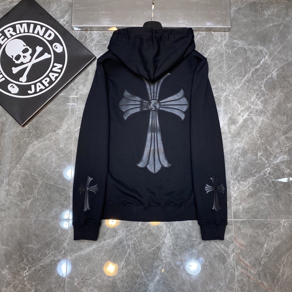 Chrome Hearts Hoodie Black CROSS in White