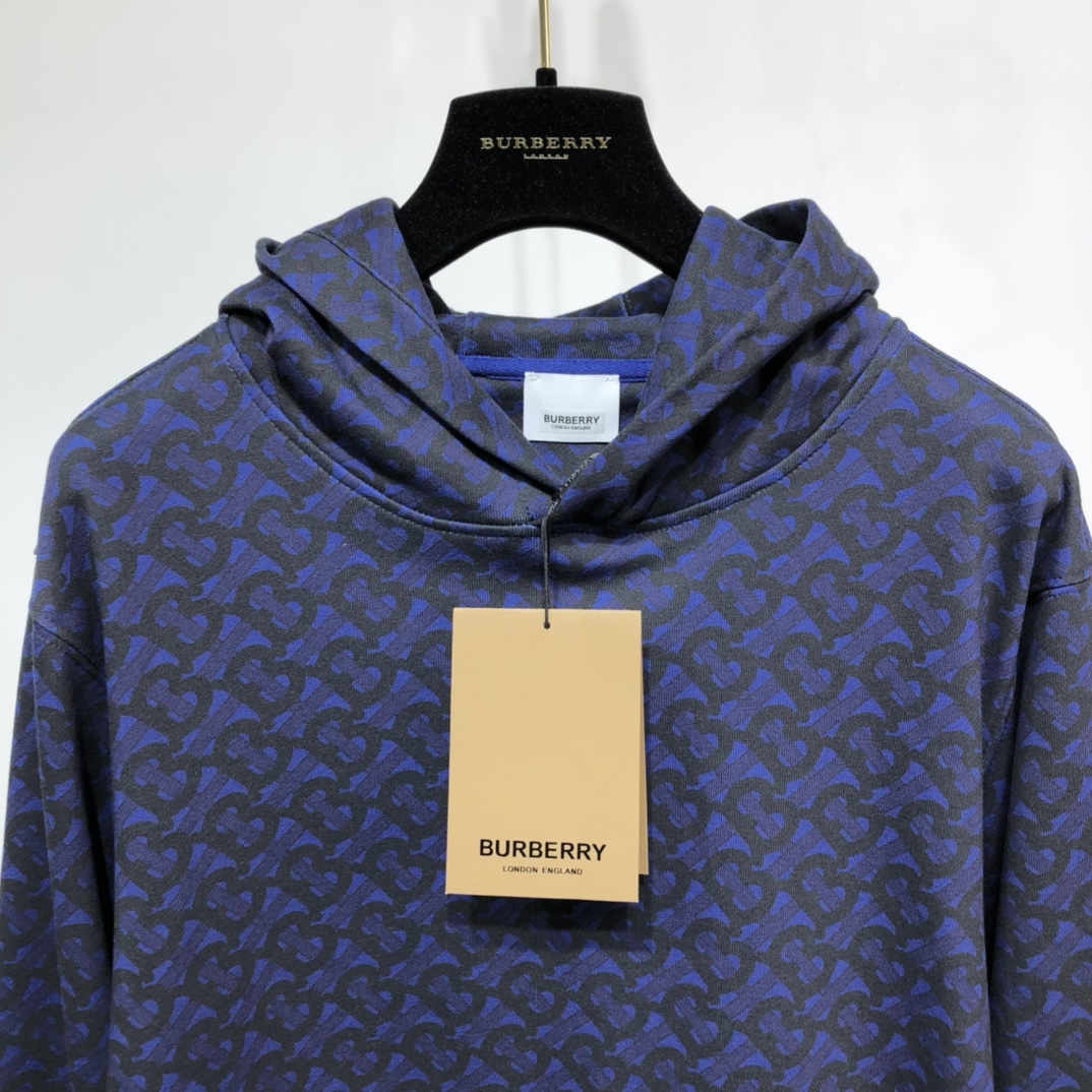 Burberry Hoodie Monogram Print Cotton in Blue