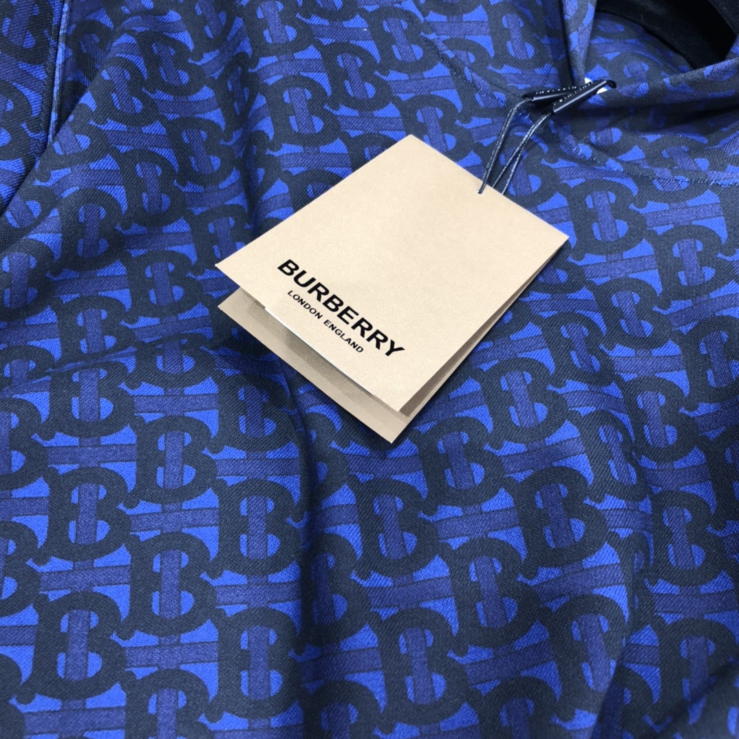 Burberry Hoodie Monogram Print Cotton in Blue