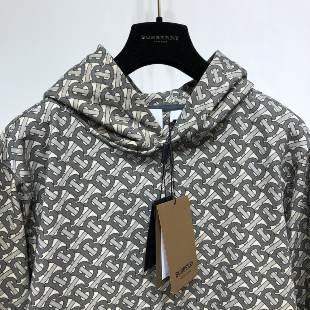 Burberry Hoodie Monogram Print Cotton in Black