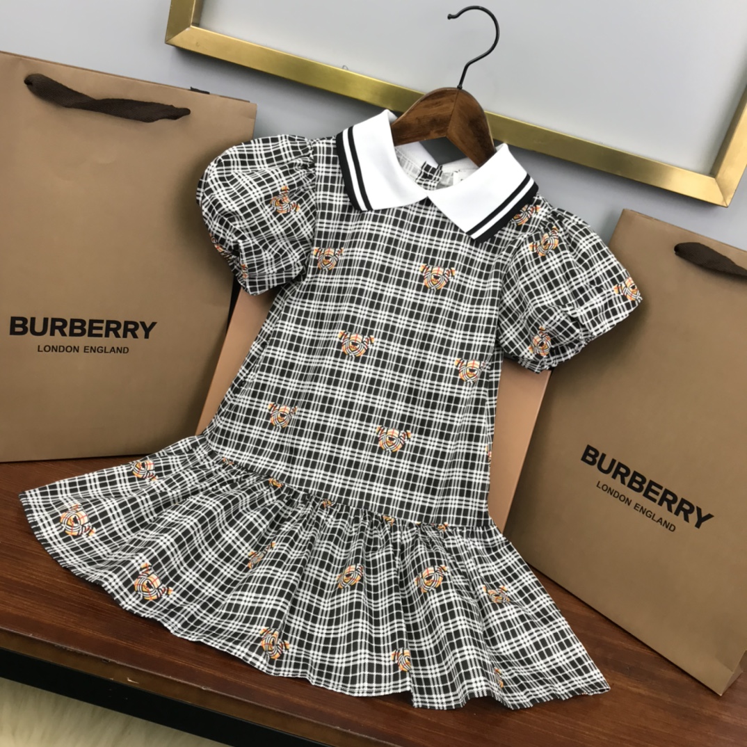 Burberry 2022 New Teddy Bear Print grid Dress