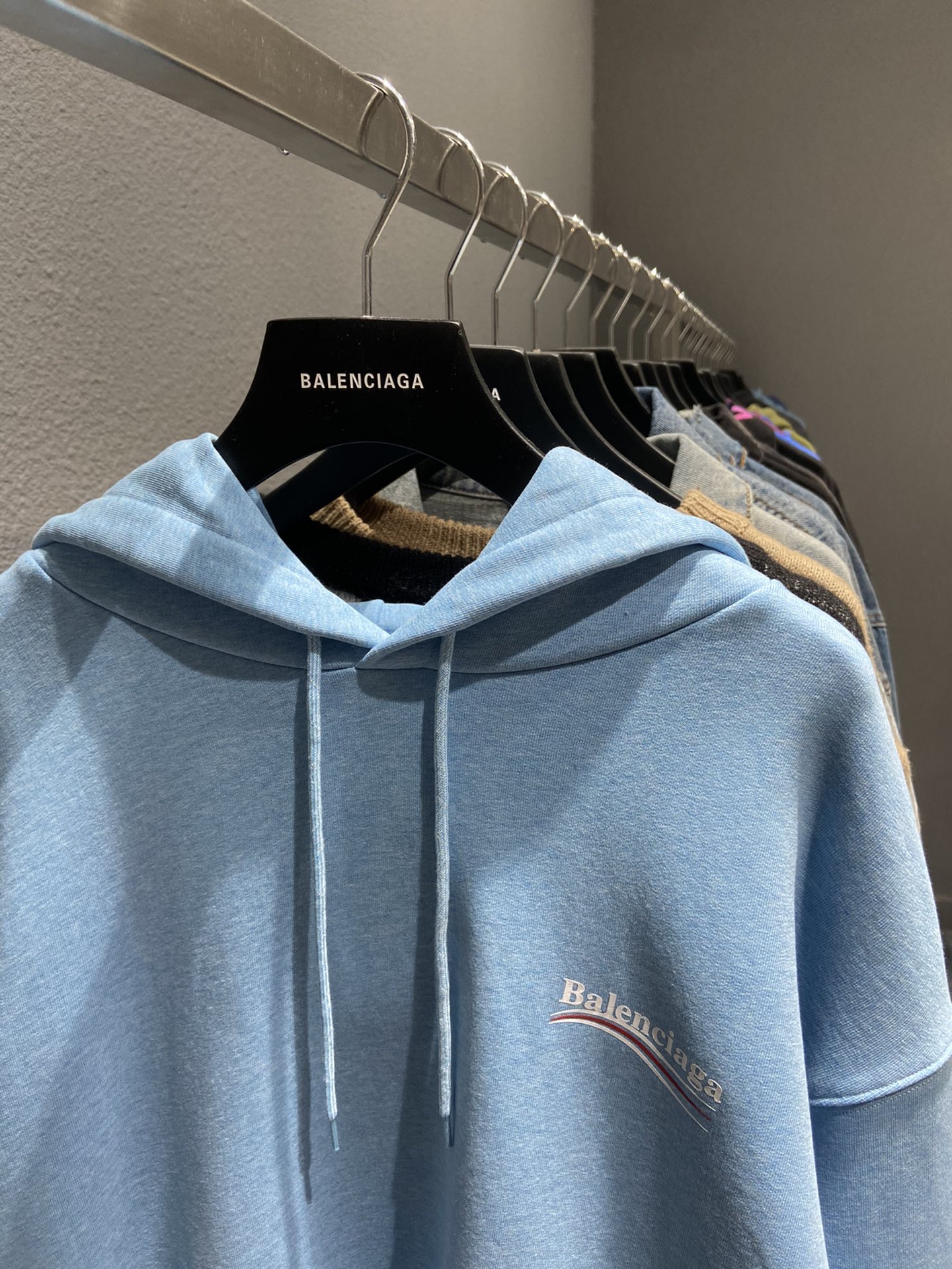 Balenciaga Hoodie Logo Medium Fit in Blue