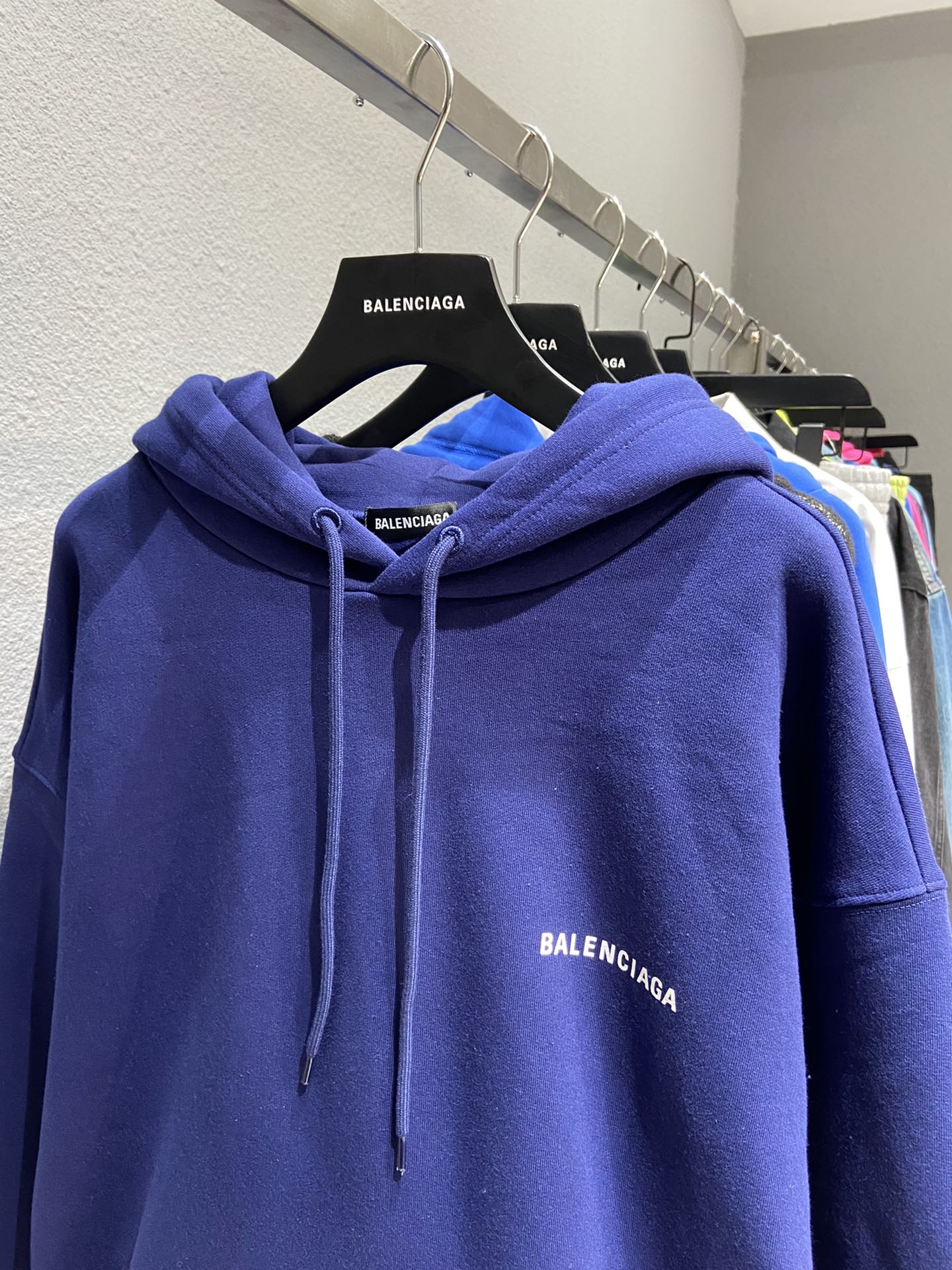 Balenciaga Hoodie Logo Medium Fit in Blue