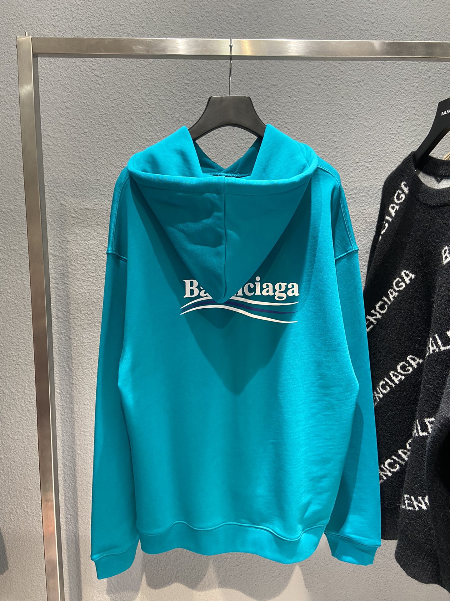 Balenciaga Hoodie Logo Medium Fit in Blue