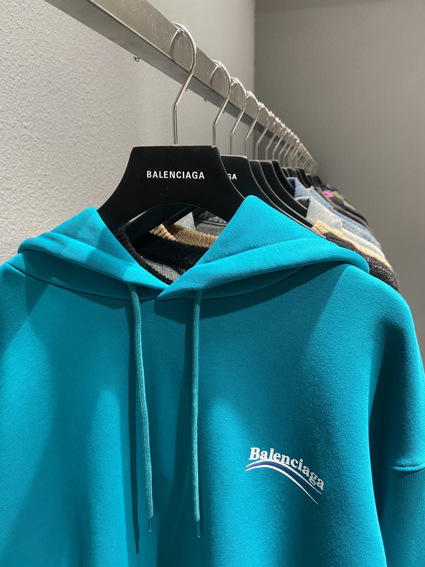 Balenciaga Hoodie Logo Medium Fit in Blue