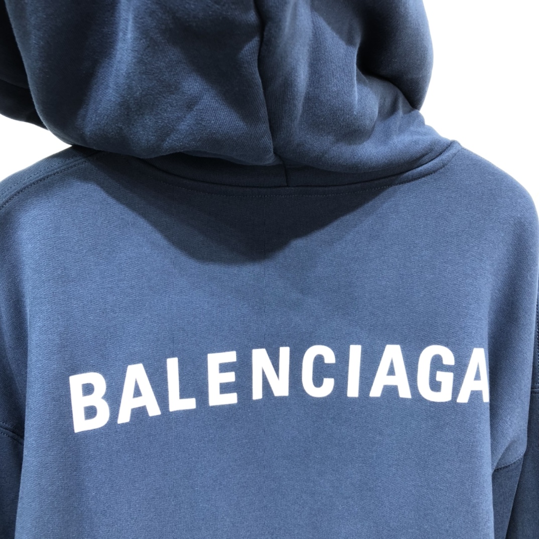 Balenciaga Hoodie Logo Medium Fit in Blue