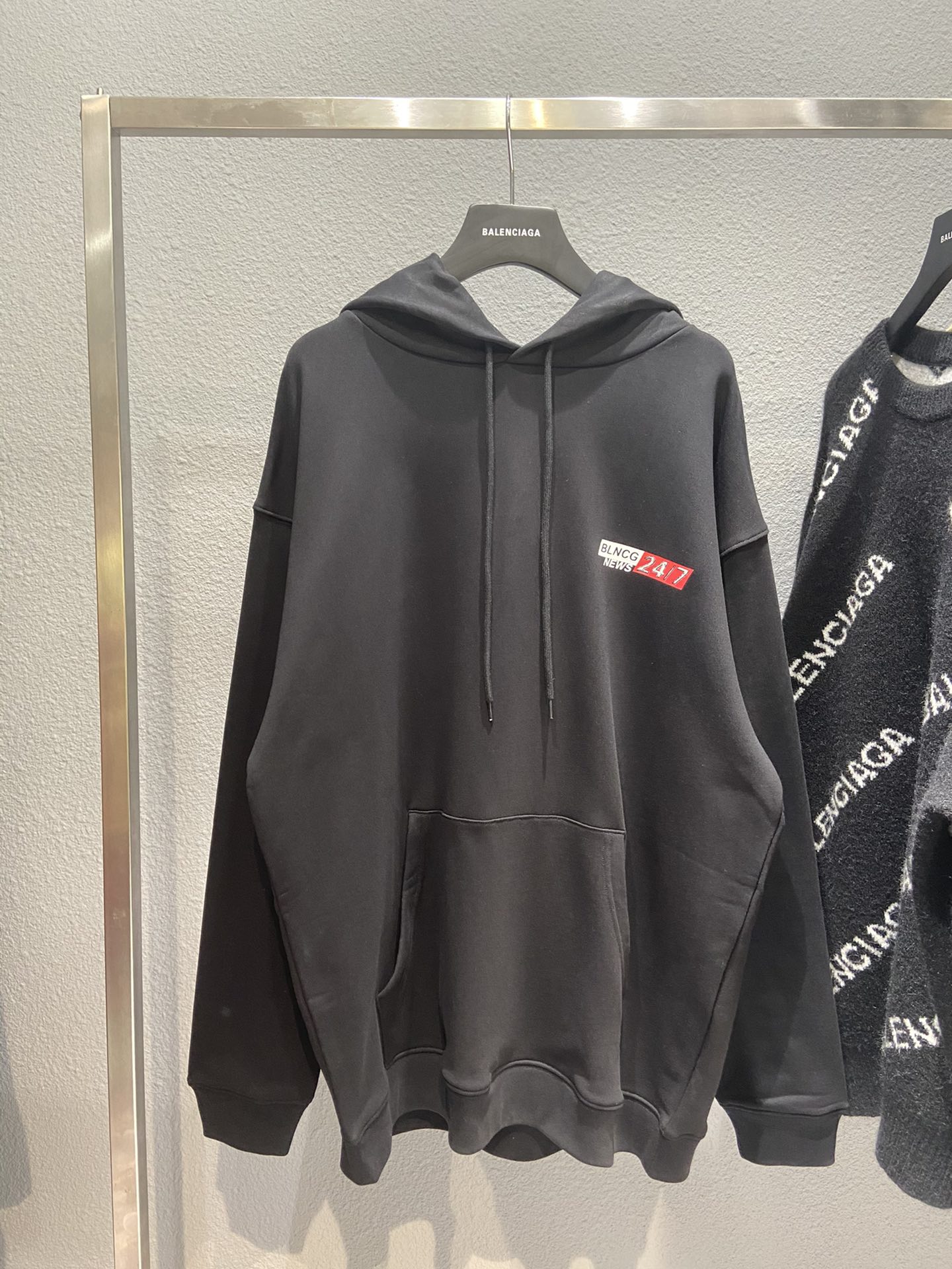 Balenciaga Hoodie Logo Medium Fit in Black